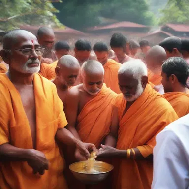During the religious ceremony, the devotees showered themselves with holy water.