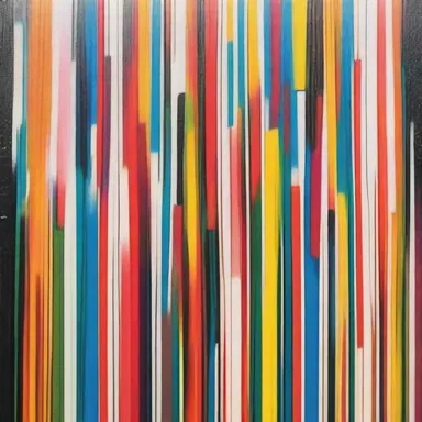 The artist used paintbrushes of different sizes to shower the canvas with colorful strokes.