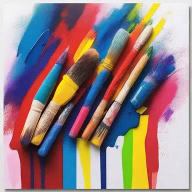 The artist used paintbrushes of different sizes to shower the canvas with colorful strokes.