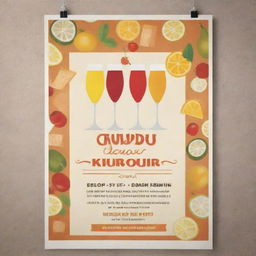 Design an enticing poster for a happy hour event featuring discounted beverages and appetizers, attracting an after-work crowd seeking a casual, fun atmosphere.