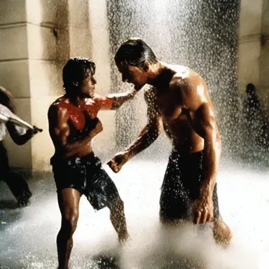 In the blockbuster movie, the hero defeated the villain by showering them with a shower of bullets.