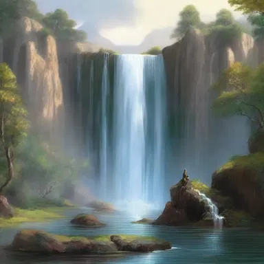 The artist's masterpiece featured a waterfall showering a majestic landscape with sparkling water droplets.