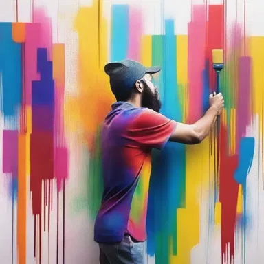 The artist used a paintbrush to shower the canvas with vibrant colors.