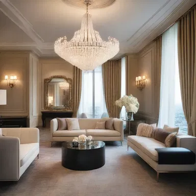 The luxurious penthouse suite had a grand chandelier that showered the room with sparkling light.