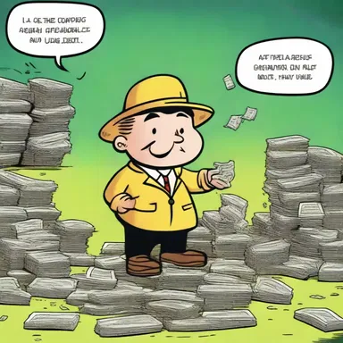 In the comic strip, the character was showered with money after finding a hidden treasure.