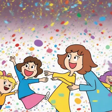 In the animated cartoon, the characters showered each other with colorful confetti.