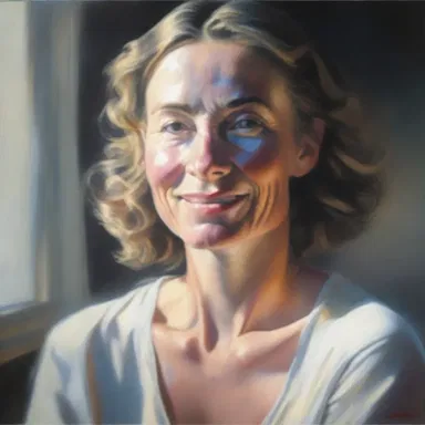 The artist painted a beautiful portrait where light showered down on the subject, creating a gleaming effect.
