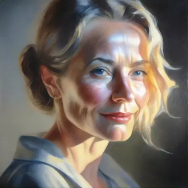 The artist painted a beautiful portrait where light showered down on the subject, creating a gleaming effect.