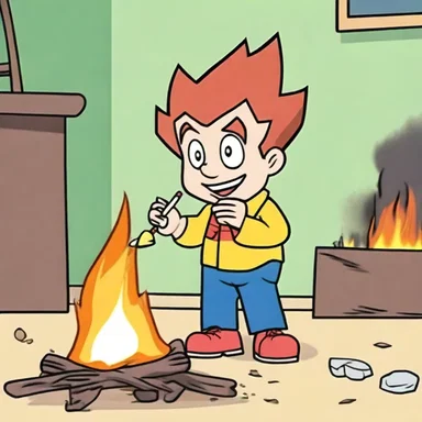 In the animated series, the mischievous character uses a firelighter to start a fire and create chaos.
