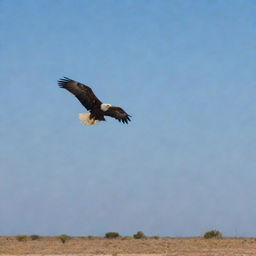 Graceful eagles flying over the diverse landscapes of Tunisia, against the backdrop of a bright, clear sky.