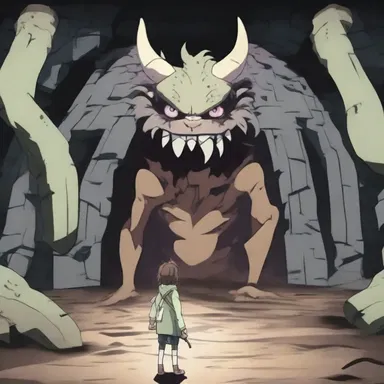 In the anime, the protagonist enters a fuggy underground labyrinth filled with dangerous monsters.