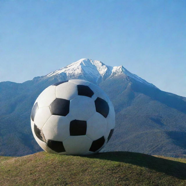 A soccer ball shaped mountain under a clear sky