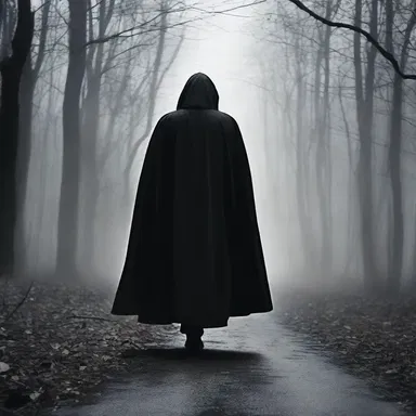 In the horror movie, the mysterious figure wore a black cape that added to the suspense and fear.