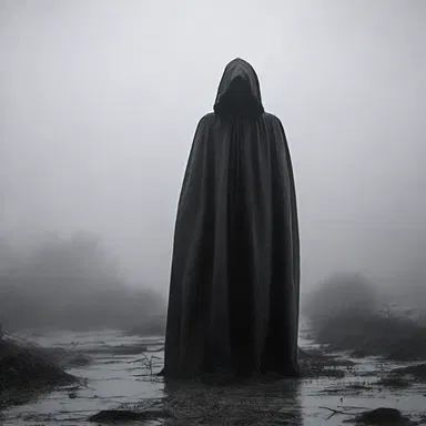Deep within the dense fog, an eerie figure emerged from the dark shadows of the cape, sending shivers down everyone's spines.