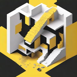 A digital art depiction of an architectural portfolio cover page, featuring an exploded, diagrammatic, and isometric design