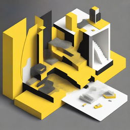 A digital art depiction of an architectural portfolio cover page, featuring an exploded, diagrammatic, and isometric design