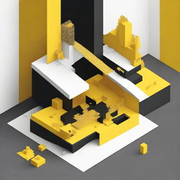 A digital art depiction of an architectural portfolio cover page, featuring an exploded, diagrammatic, and isometric design