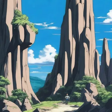 The supernatural powers of characters in the anime were often depicted with the help of extrusive rock formations.