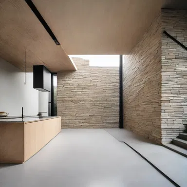 The modern minimalist house embraced the use of extrusive rock walls to create a bold and unique look.