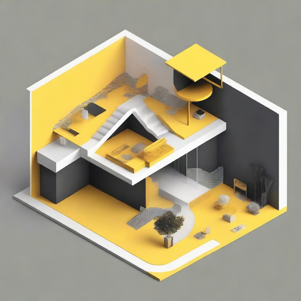 A top-quality digital art image of an architectural portfolio cover page, showcasing an isometric design