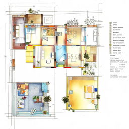 Architectural sketch of a house floor plan including a kitchen, three bedrooms, Puja room, bathroom, living space, and stairs.