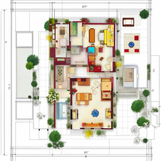 Architectural sketch of a house floor plan including a kitchen, three bedrooms, Puja room, bathroom, living space, and stairs.