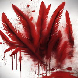 A high-quality digital art image depicting a scene dominated by red feathers and splashes of blood, creating a striking and unsettling image