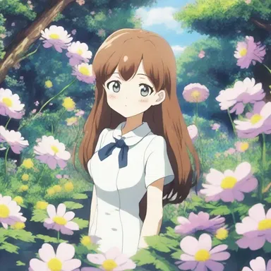 In the anime series, the main character encounters a magical garden filled with vibrant false rue anemones.