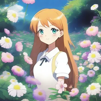 In the anime series, the main character encounters a magical garden filled with vibrant false rue anemones.