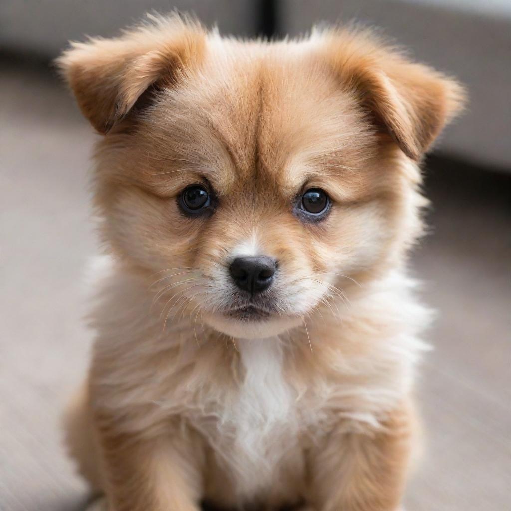 A cute, fluffy puppy with adorable, furrowed brows indicating anger, yet its playful nature adds a touch of cuteness to the scene