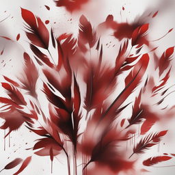 A high-quality digital art image depicting an intense scene filled with a profusion of red feathers and dramatic splashes of blood, creating a visually striking image