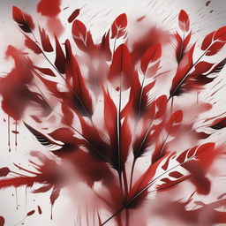 A high-quality digital art image depicting an intense scene filled with a profusion of red feathers and dramatic splashes of blood, creating a visually striking image