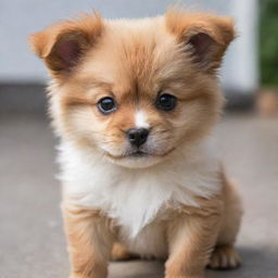 A cute, fluffy puppy with adorable, furrowed brows indicating anger, yet its playful nature adds a touch of cuteness to the scene