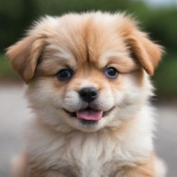 A cute, fluffy puppy with adorable, furrowed brows indicating anger, yet its playful nature adds a touch of cuteness to the scene