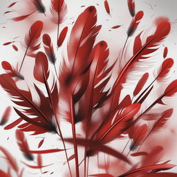 A high-quality digital art image presenting a scene filled to the brim with red feathers, creating a visually arresting spectacle