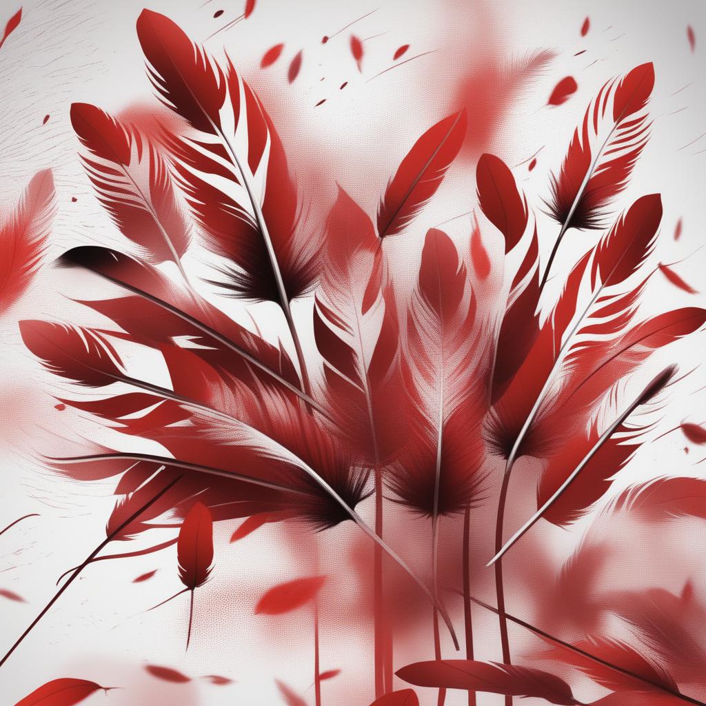 A high-quality digital art image presenting a scene filled to the brim with red feathers, creating a visually arresting spectacle