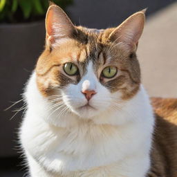 A sleek and handsome domestic cat, with a shiny coat, bright, intelligent eyes and a regal bearing, basking in the afternoon sunlight