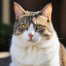 A sleek and handsome domestic cat, with a shiny coat, bright, intelligent eyes and a regal bearing, basking in the afternoon sunlight