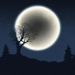 A high-quality digital art image, capturing a nighttime scene with a radiant moon illuminating the backdrop