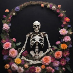 A mystical representation of the concept 'Death is the beginning'. Portray Death as a gentle figure, surrounded by vibrant, blooming life symbolizing rebirth or a new beginning.