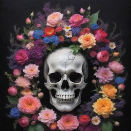 A mystical representation of the concept 'Death is the beginning'. Portray Death as a gentle figure, surrounded by vibrant, blooming life symbolizing rebirth or a new beginning.