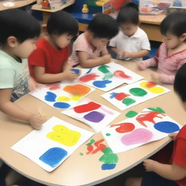 The kindergarten class had a finger-painting session where the children used their fingers to create colorful and abstract art.