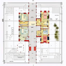 Create an architectural floor plan for a house with three bedrooms, a hall, a bathroom, a Puja room, and stairs, in a detailed and labeled blueprint style.