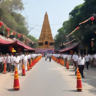During the holy festival, the authorities block off the roads leading to the temple to ensure a peaceful and secure environment for worshippers.