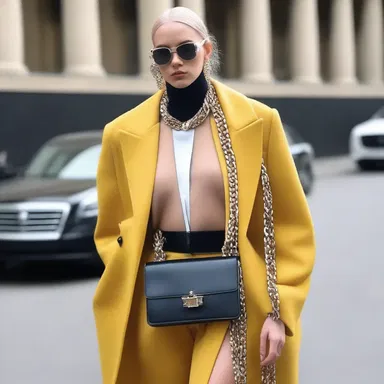 The designer strategically used oversized accessories to block off certain parts of the outfit, adding a unique twist to the fashion ensemble.