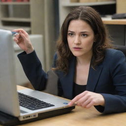 Anya Forger from 'Spy X Family', portrayed in a moment of mischief, vigorously dismantling a computer.