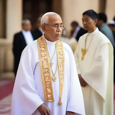 The priest wore a white robe made of etamine during the religious ceremony.