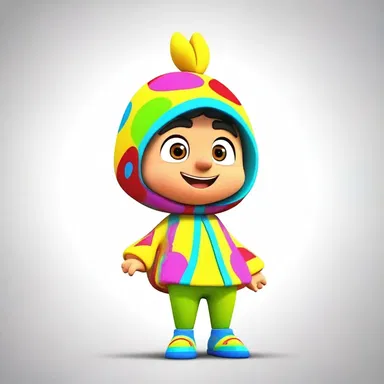 The animated character was dressed in a colorful etamine outfit, adding a unique texture to the cartoon.