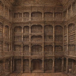 A detailed painting of a grand mansion intricately constructed entirely from various types of books.