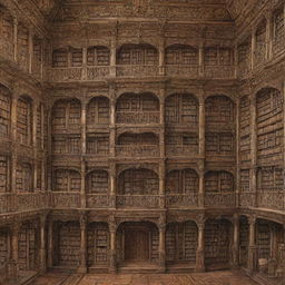 A detailed painting of a grand mansion intricately constructed entirely from various types of books.